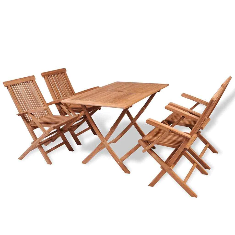 vidaXL 5x Solid Teak Wood Folding Outdoor Dining Set Arm Chairs Garden Tables