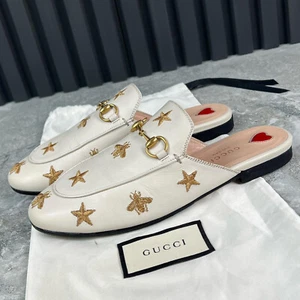 Gucci Princetown Horsebit Stars Bee Embroidered White Leather 6.5 US or 36.5 EUR - Picture 1 of 19