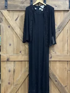 Vtg Laurence Kazar Maxi Black Dress Sz Sm 100% Silk Heavily Beaded & Jacket New - Picture 1 of 8