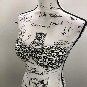 H&M Strapless Tie Neck Brown Animal Print Bikini Top Women's Size 6 - Picture 1 of 7