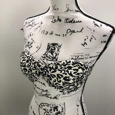 Top de bikini para mujer H&M sin tirantes con cuello corbata marrón estampado animal talla 6 Foto 1 de 4