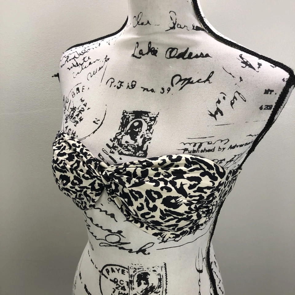 H&M Strapless Tie Neck Brown Animal Print Bikini Top Women's Size 6 - Image 1 of 4