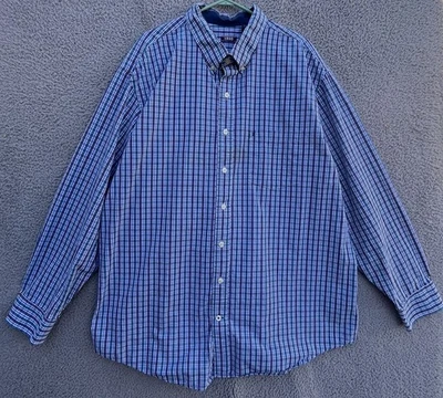 Mens Izod 3XLT Tall Blue Plaid Button Down Shirt Long Sleeve Stretch Nice - Image 1 of 4