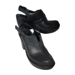 Scarpa zoccoli slip on Born donna mule taglia 6M pelle nera tacco zeppa comoda casual - Foto 1 di 8
