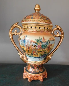 ATQ. LATE 19th / EARLY 20th CENTURY JAPANESE SATSUMA COVERED URN VASE 14" HIGH - Picture 1 of 20