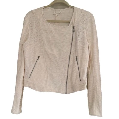 Lou & Grey 不对称象牙灰色拉链织物摩托夹克,尺寸 M — 第 1/4 张图片