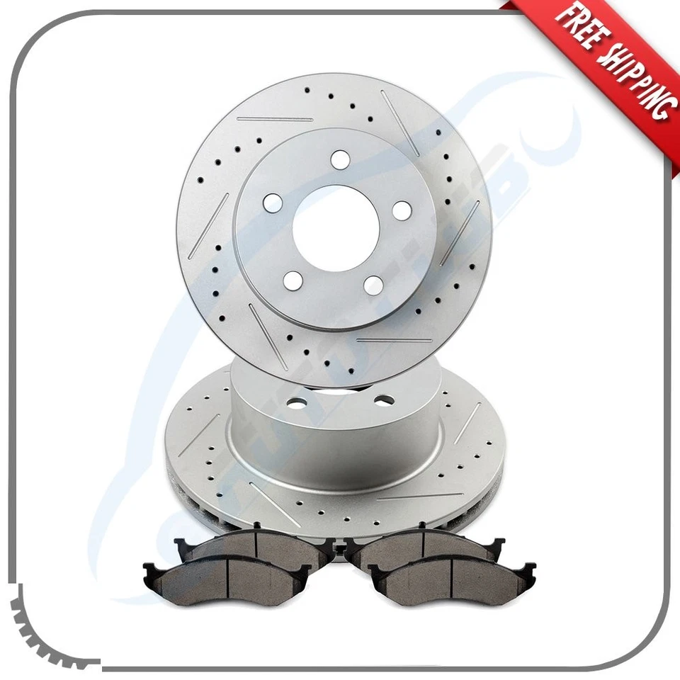 Front Brake Discs Rotors Ceramic Pads Fits Jeep Cherokee Comanche Grand Wrangler - Image 1 of 4