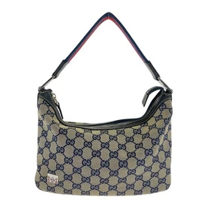 GUCCI Web Stripe 145812 Shoulder Bag Gray Navy SilverHardware GG canvas GG - Picture 1 of 10