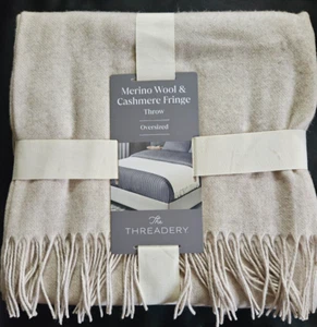 The Threadery Merino Wool & Cashmere Fringe Oversized Throw Blanket in Ivory - Picture 1 of 3