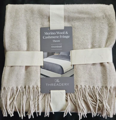 The Threadery Merino Wool & Cashmere Fringe Oversized Throw Blanket in Ivory - Image 1 of 3