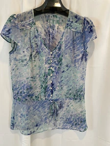 Banana Republic Women Boho Peasant Blouse Sheer Floral Cap Sleeve Size XS - Picture 1 of 8