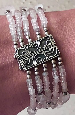 PALE ROSE QUARTZ in COLOR set with.925 STERLING SILVER BRACELET FREE SHIPPING!!! - Image 1 of 4