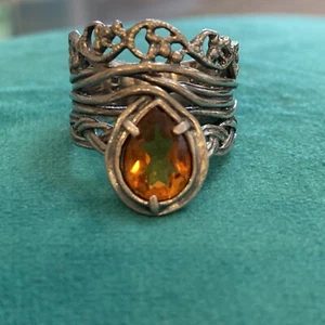 Vintage OR PAZ CITRINE WIDE STERLING SILVER 925 RING SZ 8 ISRAEL PZ - Picture 1 of 5