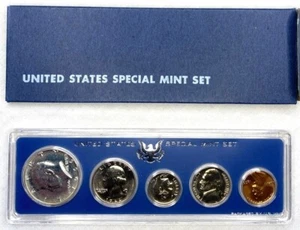 1966 US Special Mint Set SMS 5 Münzen mit 40% Silber Kennedy Half Dollar und Box - Bild 1 von 3