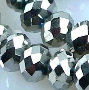 Cuentas redondeladas de vidrio esmalte de fuego checo de 8x5 mm - hematita metálica (50) - Imagen 1 de 2