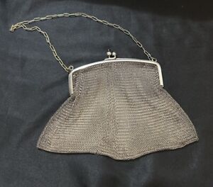 Antique Chainmail Mesh Purse German Soldered Bag Art Nouveau Evening Silver