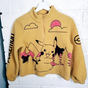 Pokemon Pikachu Fleece Sweatshirt Girls Size Large 10/12 Yellow Zip Up Pullover - Picture 1 of 11