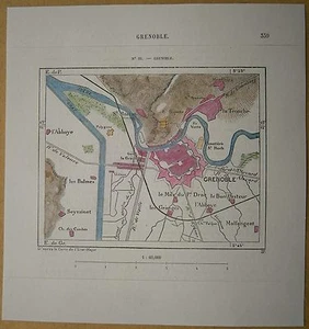 1877 mapa de Perron GRENOBLE, FRANCIA (#95) - Imagen 1 de 1