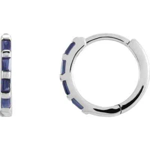 14K White Gold Natural Blue Sapphire Huggie Earrings - Picture 1 of 4