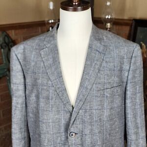 Tasso Elba Island Linen Blend Blazer Sport Coat Gray Windowpane Check Size XXL