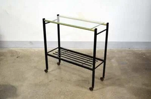CARRELLO PORTA TV IN METALLO E VETRO ANNI '70 - Imagen 1 de 9