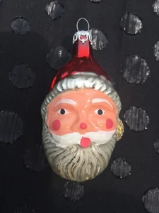 Vintage Blown Glass SANTA head made in Colombia Christmas holiday tree ornament~ - Picture 1 of 13