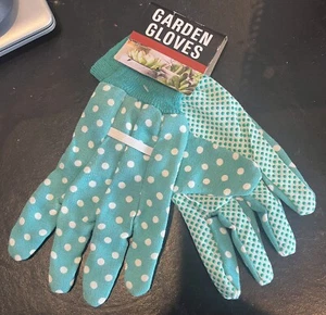 Women's Size Medium Garden Gloves Teal with Polk Dots - A0156 - Picture 1 of 5
