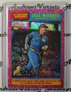2025 Topps Heritage Jose Miranda 24 Record Breaker Pink Sparkle #4 Twins - Imagen 1 de 2