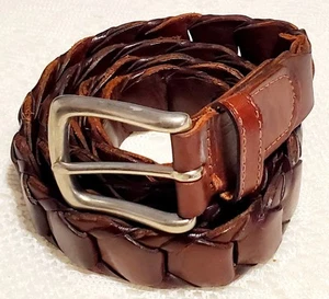 Cinturón de cuero con eslabones talla 38”x 1” marrón tono plata occidental unisex hombres mujeres México - Imagen 1 de 15