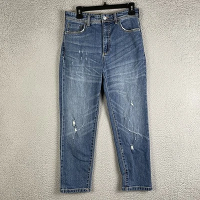 Pantalones de mezclilla Pilcro para mujer 26 The Borrowed azul tiro alto desgastados 29x25,5 Foto 1 de 4