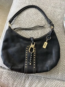 LUCE Handtasche Geldbeutel schwarz Echtleder Metall und Kristall Nieten - Bild 1 von 14
