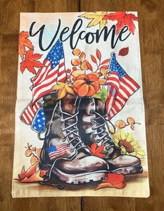 Garten Flagge Hof Herbst Herbst WILLKOMMEN patriotische Soldaten Stiefel doppelseitig - Bild 1 von 2