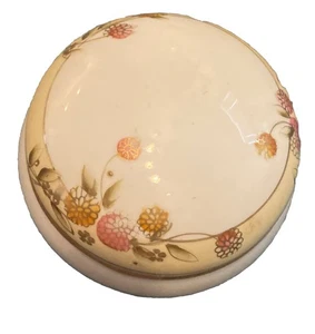 Joyero vintage de porcelana redondo pintado a mano Nippon adornos dorados rosas - Imagen 1 de 5