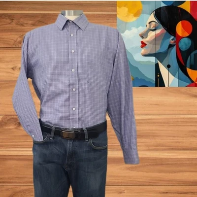 Kirkland Men's Tailored Fit Non-Iron Dress Shirt Blue Plaid Size 17-34/35 XL - Image 1 of 4