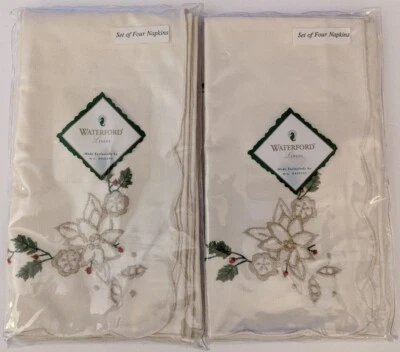 8 Vintage Waterford W-C Designs Holiday Poinsettia Embroidered Cloth Napkins NIP - Image 1 of 3