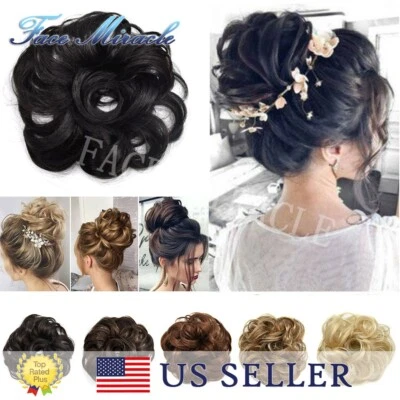 Curly Messy Bun Hair Piece Scrunchie Updo Hair Extension As Human Hair - Image 1 of 4
