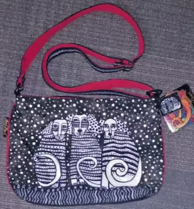 NWT Crossbody Bag Purse Black White Laurel Burch Canine Clan Dog Polka Dot Dogs - Picture 1 of 10