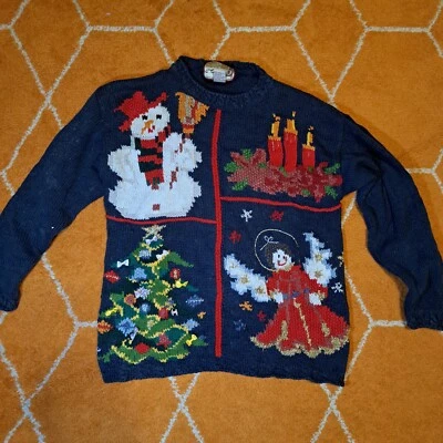 Винтажный винтажный праздничный рождественский уродливый свитер вязаный - Изображение 1 из 4