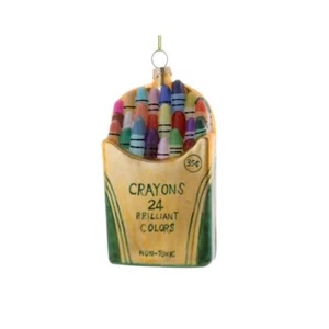 CRAYON BOX ORNAMENT 4.5" Glass Christmas Tree Retro Childhood Memories Artist - Picture 1 of 2