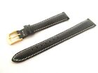Black Padded Leather 14Mm Watch Strap White Stitching Gold Buckle Inc Pins
