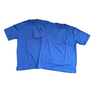 2x Vintage Lands End Pocket T Shirt Made In USA L Blue Single Stitch Deadstock - Picture 1 of 7