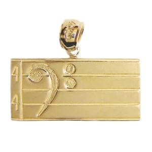 New 14k Yellow Gold Bass Clef Pendant - Picture 1 of 3