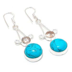 Santa Rosa Turquoise Gemstone Silver Plated Jewelry Earring 2.17 " - Picture 1 of 1