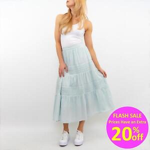 M&S Womens Skirt Per Una Pure Cotton Lace Tiered Midi Floaty Light Elastic Waist