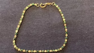 Vintage Gold Tone Emerald And Clear CZ Stones Tennis Bracelet 7.5” Length - Picture 1 of 14