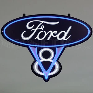 Ford Neon Sign Ford V8 Licensed LED Flex Neon Light in Steel Can - Picture 1 of 1