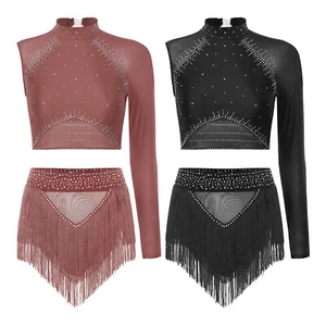 Mujeres Traje Gimnasia Conjunto de Baile Conjunto Asimétrico Disfraz Estrás Ropa de Baile - Imagen 1 de 19