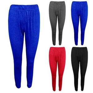 Ladies Plain Ribbed Womens Leggings Elasticated Jeggings Casual Basic Trousers - Picture 1 of 5