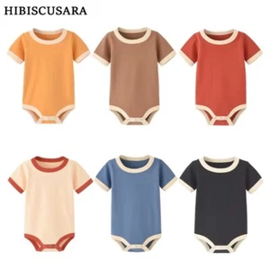 Colorblock Organic Cotton Baby Romper – Short Sleeve Summer Jumpsuit - Picture 1 of 7