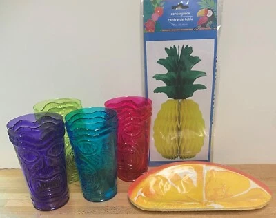 Tiki Bar TropicaSummer 17 piezas decoraciones de fiesta, vasos, platos, centro de mesa Foto 1 de 4